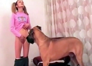 Adorable zoophile is practicing sex with a hound